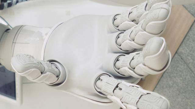 Close-up of white robotic hand