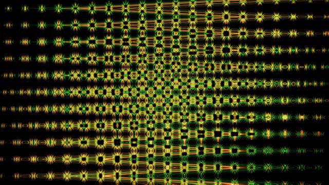 Abstract pattern with repeating green and yellow shapes